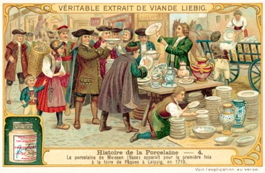 Meissen porselein verschijnt voor het eerst op de paasmarkt in Leipzig, 1710
